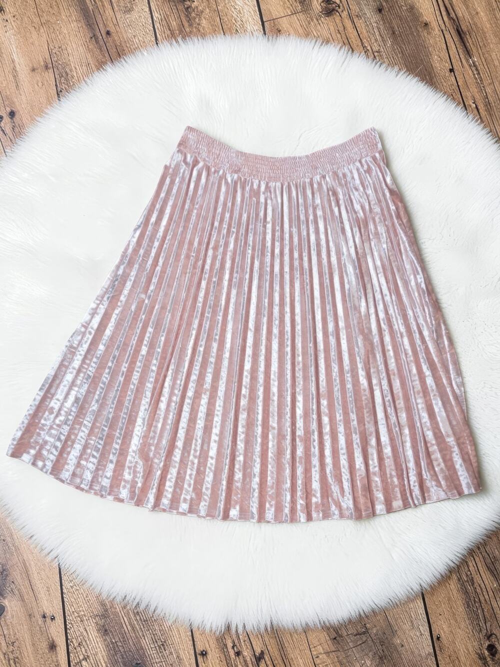 A New Day A.N.D Pink Crushed Velvet Pleated Pull On Skirt M